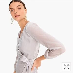 NWT J. Crew TALL wrap dress gray silver velvet 2T knee length